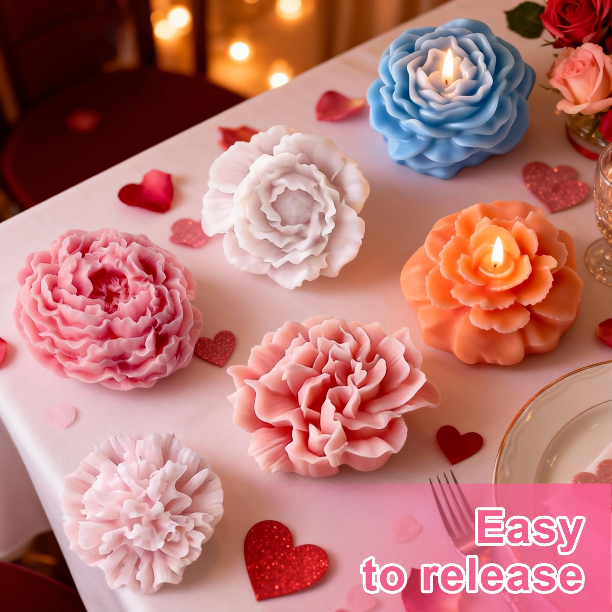 JDH Silicone Flower Candle Molds Set, Assorted 6 Floral Shapes for DIY Aromatherapy Candle & Home Decoration