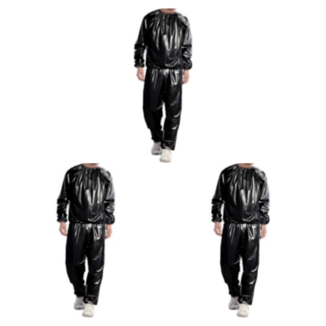 QualitChoice Femmes Hommes Spa Sauna Combinaison Course Jogging Veste de Survêtement Réutilisable Lavable Ensembles de Sport Vêtements Équipement de Sport Noir TG 3 Pcs
