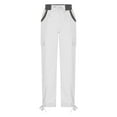 thumbnail image 4 of Full-Length High Waisted Cargo Pants for Women White Leisure Splicing Weekend Solid Color Tie Multi Pocket Trousers Outdoor Casual Sports Overalls Loose Sweat S, 4 of 5
