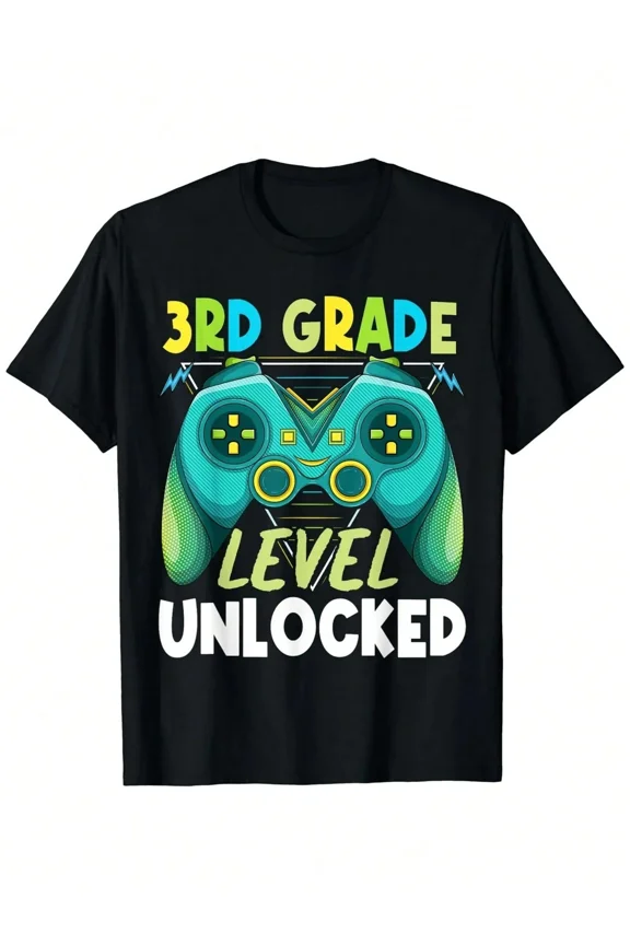 children's wear 3rd Grade Level Unlocked Video Game Controller Back to School Boys Girls Kids Graphic T-Shirt