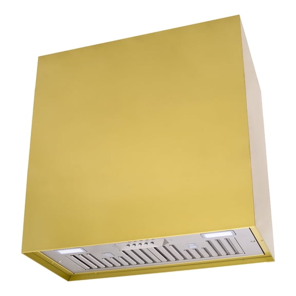 Akicon Stainless Steel Range Hood, Modern Box Ducted Kitchen Hood with Powerful Vent Motor, Wall Mount, 30"W*30"H*14"D, Matte Gold