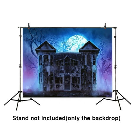 GreenDecor Polyester Fabric 7x5ft Halloween Backdrop Grungy Haunted Mansion Horror Night Blurry Dark Wood Background for Photography or Decoration