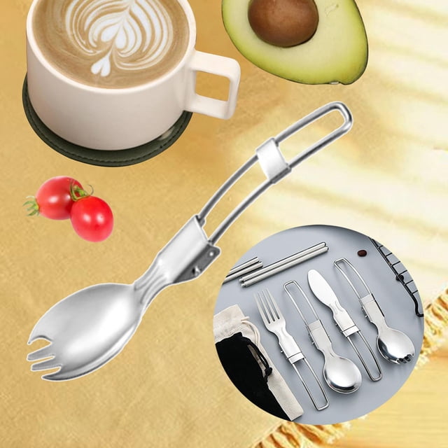 Vajilla plegable para exteriores de material acero inoxidable Vajilla compacta portátil de metal Vajilla Utensilios de cocina Luz para picnic diario Senderismo Cuchara de ensalada