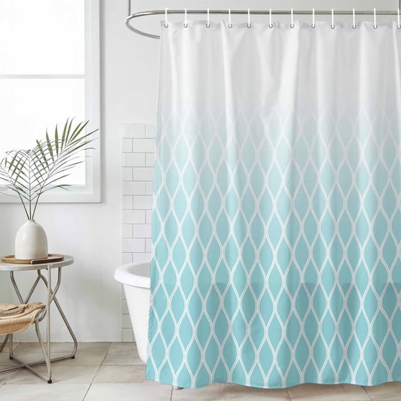 Aqua Ombre Stripe Shower Curtain Set, Waterproof Shower Curtains for Bathroom, Modern Abstract Art Gradient Striped Washable Fabric Cloth Bath Curtain for Bathtub Decoration with Hooks 66x72 Inches