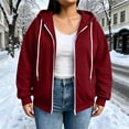 thumbnail image 2 of Axdhxbd Full Zip Hoodie for Women Plus Size Winter Long Sleeve Drawstring Hoodies Sweatshirts Loose Casual Solid Color Sweatshirt Jacket with Pockets Wine L-5XL, 2 of 9