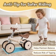 FVLOENG Baby Balance Bike for 1-3 Year Old Toddlers, 4-Wheel No Pedal Ride On Toy with Music & LED Lights, Adjustable Seat & Frame, First Toddler Bike for Boys Girls, Indoor Outdoor Birthday Gift