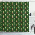 thumbnail image 1 of Gnome Shower Curtain, Elves with Dove Birds and Watering Clove Cartoon Style Composition, Fabric Bathroom Set with Hooks, 69W X 75L Inches Long, Forest Green Ruby Vermilion, by Ambesonne, 1 of 3