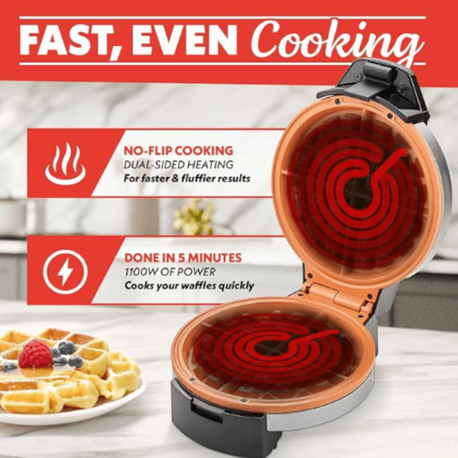 Belgian Waffle Maker – Compact Design with Upright Storage, Adjustable Browning, and Easy-Clean Nonstick Ceramic Plates, Stainless Steel
