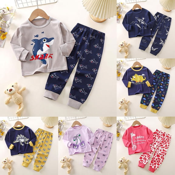 Faraee Kids Pajamas Boys Girls Loose Fit Fall Winter Pjs Set Toddler Casual Sleepwear Cute Pullover Shirt and Pants Loungewear Size 0-8 Years