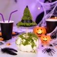 thumbnail image 6 of Mini Halloween Witch Hat Pumpkin Ornament Realistic Grinning Fake Foam Pumpkin Decor for Dining Table Fireplace Mantel Shelf Cabinet Holiday Fall Party Centerpiece, Halloween, Green, Style B, 6 of 6