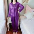 thumbnail image 2 of Awdenio Women Satin Pajamas Set Classic , Women's Long Sleeved and Full Length Pants Home Wear Two-piece Set, 2 of 9