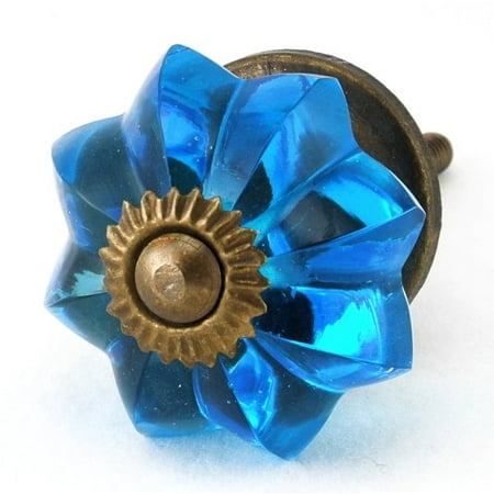 Simple Basic Dresser Glass Knobs Cabinet Handles Drawer Pulls K246VM 2 Pc Small Marine Blue Melon Knob with Polished Antique Brass Hardware. Romantic Decor & More
