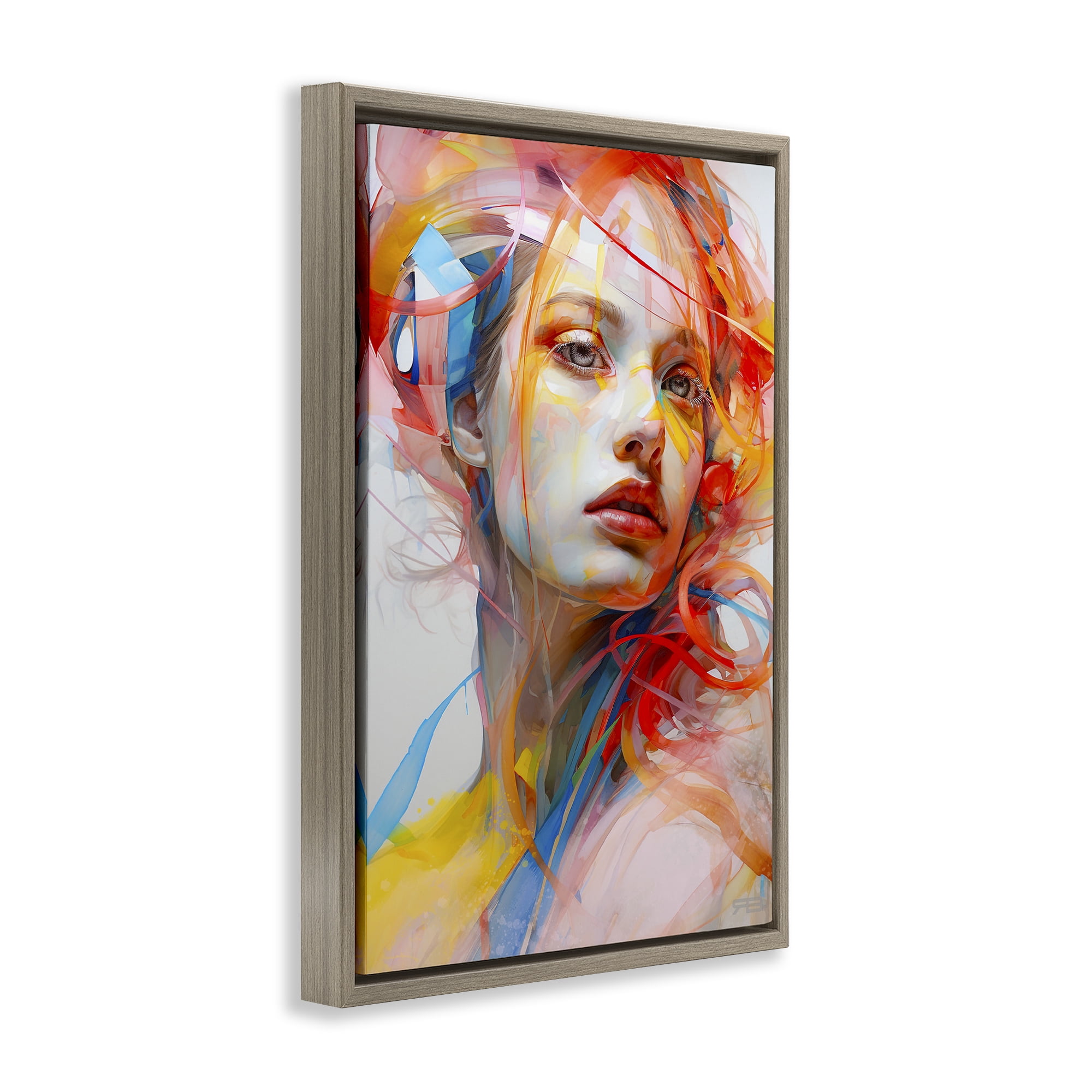 Stupell Industries Swirling Hair Portrait Novelty Painting Brown Floater Framed Art Print Wall Art, 21 x 31