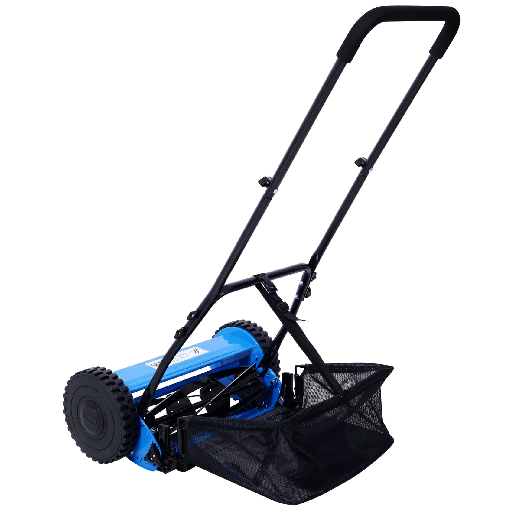 14-Inch 5-Blade Push Reel Lawn Mower with Grass Catcher, Eco-Friendly Silent Mower with Adjustable Blade Height, for Yards, Lawns, Blue