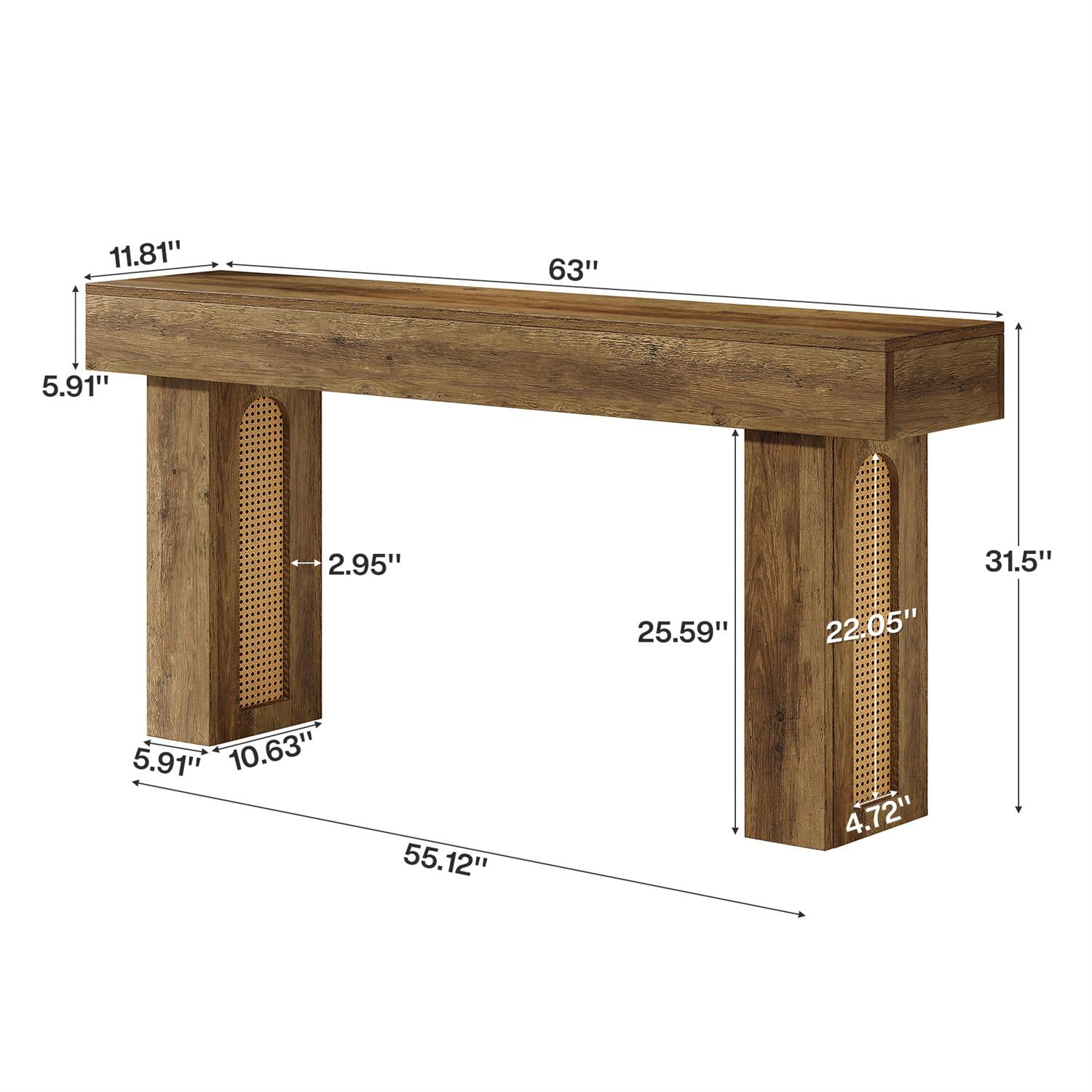 Demi Bonn 62" Handmade Rattan Console Table, Elegant Entryway Accent, Narrow Hallway Storage for Living Room, Brown