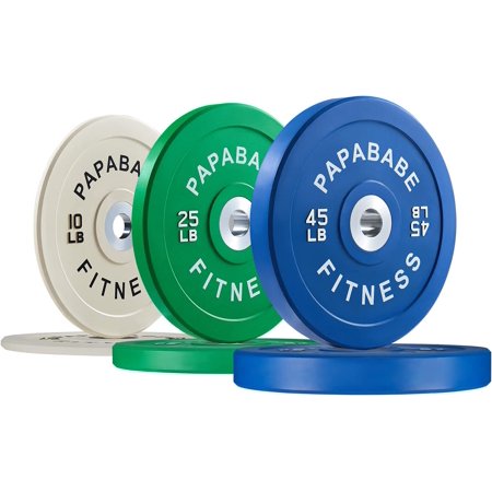 papababe Bumper Plate 2-inch Set, Color Coded Olympic Bumper Plate with Steel Hub, Bumper Weights Set with High Density Rubber 160LB(2x10+2x25+2x45LB)
