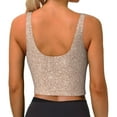 thumbnail image 3 of Bixox Women's Beige Sparkling Glitter Pattern Fitness Navel Tank Top U-Back Yoga Tank Top Sweatshirt Sports Bra, 3 of 7