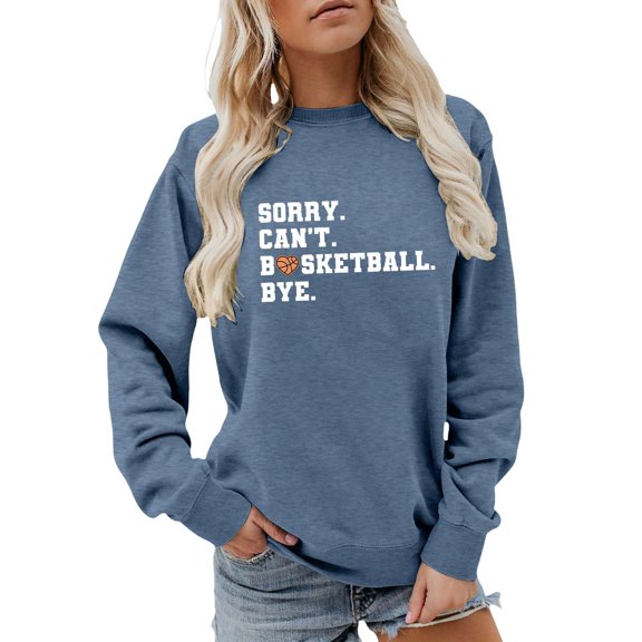 VOUZZA Womens Sorry Can't Basketball Bye Sweatshirt Fashion Printed Long Sleeve Crewneck Pullover Casual Loose Fit Top