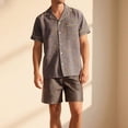 thumbnail image 2 of Mens Pajama Set Casual Summer Short Sleeved Shorts Pullover Round Neck,Brown,L, 2 of 4