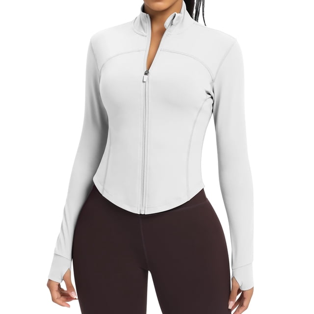 Chaqueta Colorskin, ligera, con cremallera, para mujer, de entrenamiento, blanca