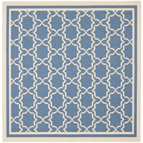 SAFAVIEH Courtyard Allison Geometric Bordered Indoor/Outdoor Area Rug, 6'7" x 6'7" Square, Blue/Beige