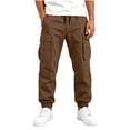 thumbnail image 3 of Falkdiz Cargo Pants for Boys Sport Drawstring Pockets Winter Relaxed fit Pantalones Stylish Boys Trousers Joggers, Brown, Size: 9-10 Years, 3 of 8