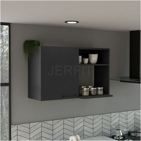 JERFIT Single Door Wall Mounted Cabinet with 2 Shelves Multicolor Particle Board Storage for Kitchen Bathroom Entryway