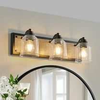 ACE-LIGHTS,3-Light Farmhouse Vanity Light Fixture,Bathroom Wall Sconce(Bulb Not Included) with Clear Seeded Glass Shades,Modern Industrial Design for Bathroom,Bedroom,Entrance,Passage(Black)