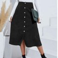 thumbnail image 2 of Autumn Skirt, Button Front Corduroy Long Skirt Mid Length Polyester Fabric Machine Washable  For Holiday Black,Brown, 2 of 8