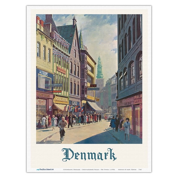 Copenhagen Denmark - Christiansborg Palace - The Tower - Vintage Travel Poster c.1950s - Master Art Print (Unframed) 9in x 12in