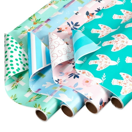 American Greetings 160 PresNok sq. ft. Reversible Religious Wrapping First Communions and Baptisms - Designed by Kathy Davis, Religious Cross, Doves and Stripes (4 Rolls, 30 in. x 16 ft.)