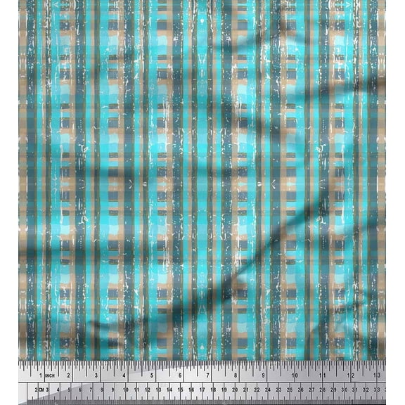 Soimoi Crepe Silk Fabric Geometric Check Print Sewing Fabric Yard 42 Inch Wide