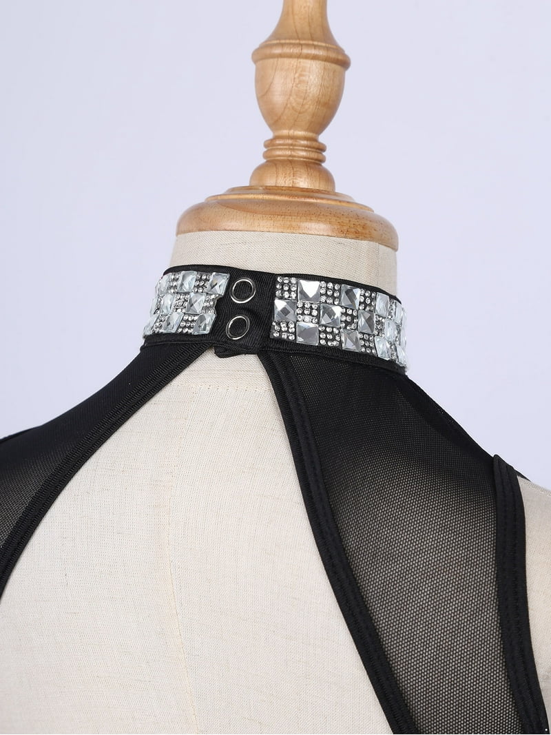 YUUMIN Girls Sequins Halter Crop Tops Tassel Modern Jazz Dress