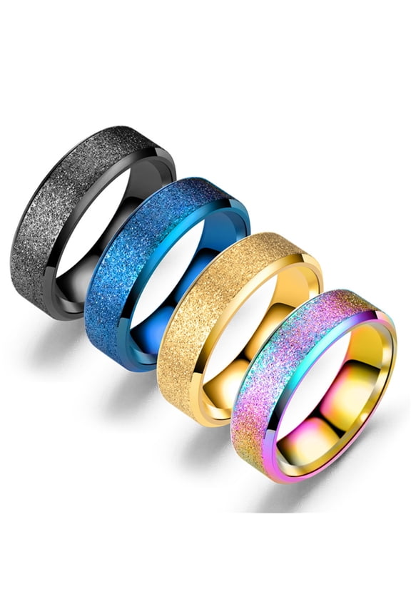 Double Beveled Edge Frosted Finger Ring Party Women Men Couple
