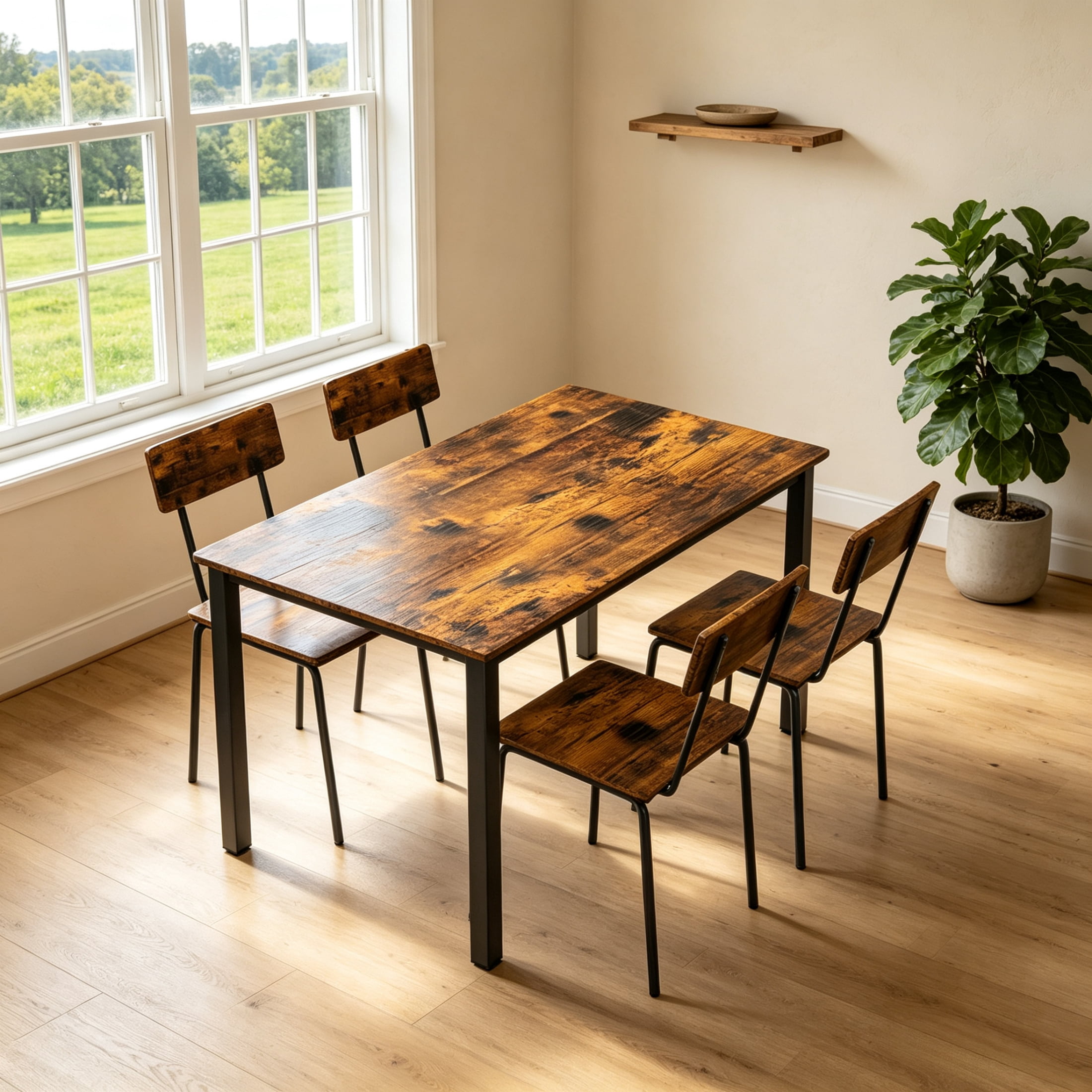 Vinform 5-Piece Dining Table Set, Wood Dining Table with 4 Chairs for Small Home and Apartment