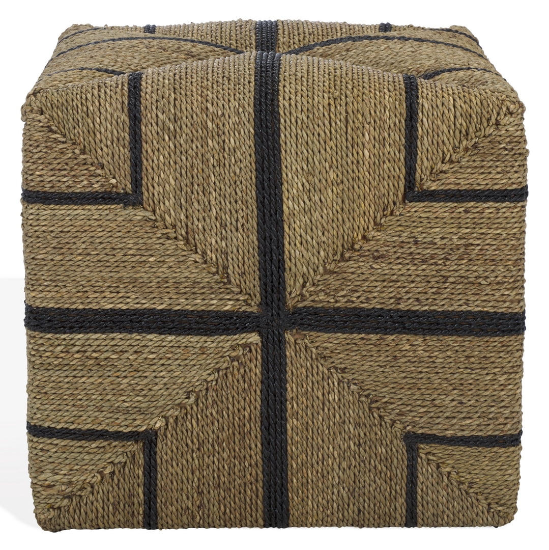 Safavieh Couture Liatasha Woven Seagrass Ottoman, Natural/Black