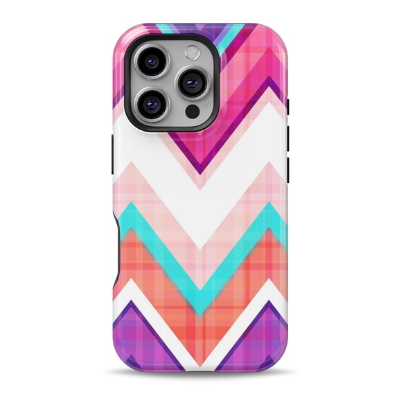 DesignSkinz Scratch-Resistant Hard Slim Case Compatible with iPhone 16 (Compatible with MagSafe) - Vibrant Teal & Colored Chevron Pattern V1
