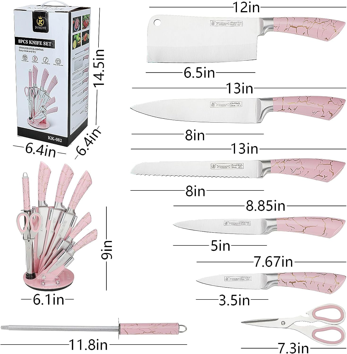 Pink Flower 6PC Stainless Steel Sharp Chef Knife Set with Acrylic Stand,  Cooking Non-slip Knife Set with Block - Bed Bath & Beyond - 37563498