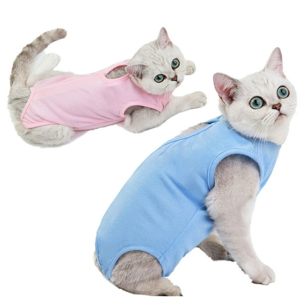Shulemin Cat Vest Clothes Antilicking Weaning Romper Pet Supplies,Pink