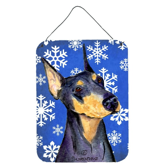 Doberman Winter Snowflakes Holiday Aluminium Metal Wall or Door Hanging Prints