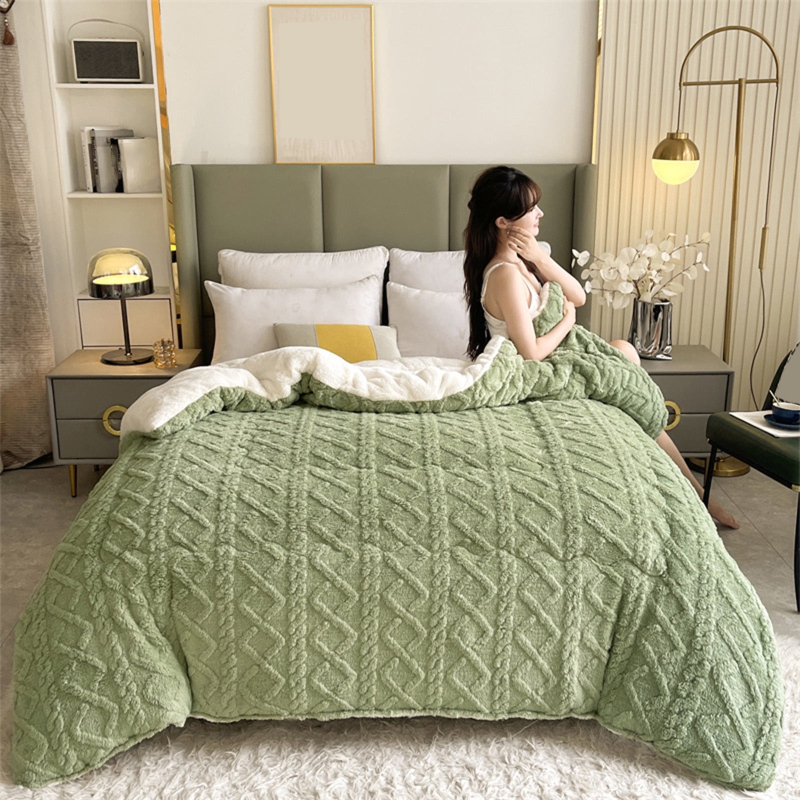 JMKQLZ Winter Lambswool Quilt Thick Warm Plush Bedding Comforter Bed Blanket Cold Weather Protection Suitable For All Seasons