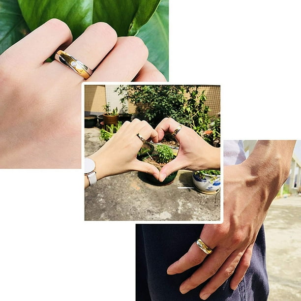 IGUOHAO Matching Promise Rings for Him and Her Couples Rings for Him and Her Set Stainless Steel Silver Ring with Gold Strape Cubic Zirconia Size