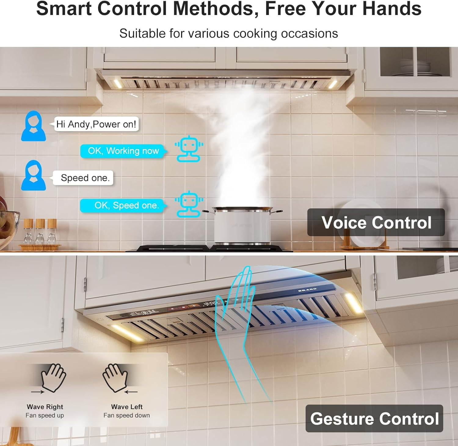 Range Hood Insert 30 Inch, 900 CFM Smart Voice/Gesture/Touch Control, 4 Speed Exhaust Fan, Stainless Steel Kitchen Hood with Charcoal Filter, Ducted/Ductless Convertible