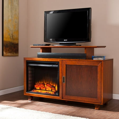 Southern Enterprises Adrienne Electric Fireplace Media Console, for TV's up to 41", Walnut/Espresso
