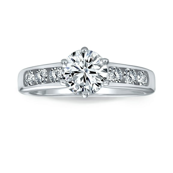Bling Jewelry Womens 2CT CZ Round Solitaire Engagement Ring CZ Side Stones