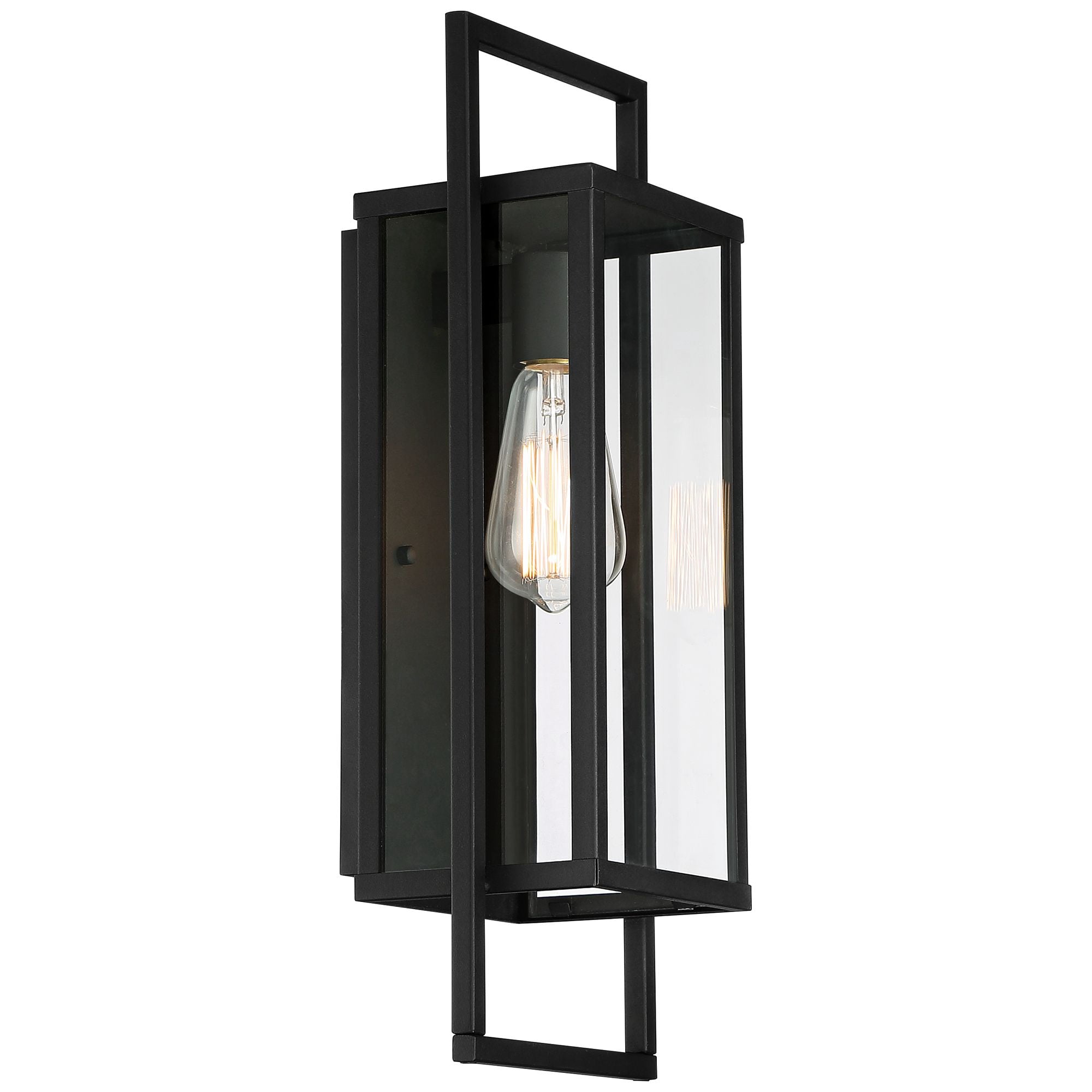Possini Euro Design Jericho Modern Outdoor Wall Light Fixture Textured Black Metal 19" Clear Glass Panel for Post Exterior Barn Deck House Porch Yard