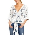 thumbnail image 4 of SWSMCLT Women's 3/4 Sleeve Plus Size Blouse Print V Neck Boho Tops Tie Knot Front Casual Shirts Summer Flowy Swing Bohemian Shirt Floral Plaid Leopard White 4-6, 4 of 5
