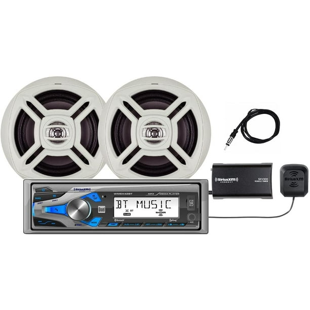 Dual Electronics WCPSX422BT 8 Character LCD Single DIN Marine Stereo with Built-In Bluetooth, SiriusXM SXV300 Tuner, USB Port, Two 6.5