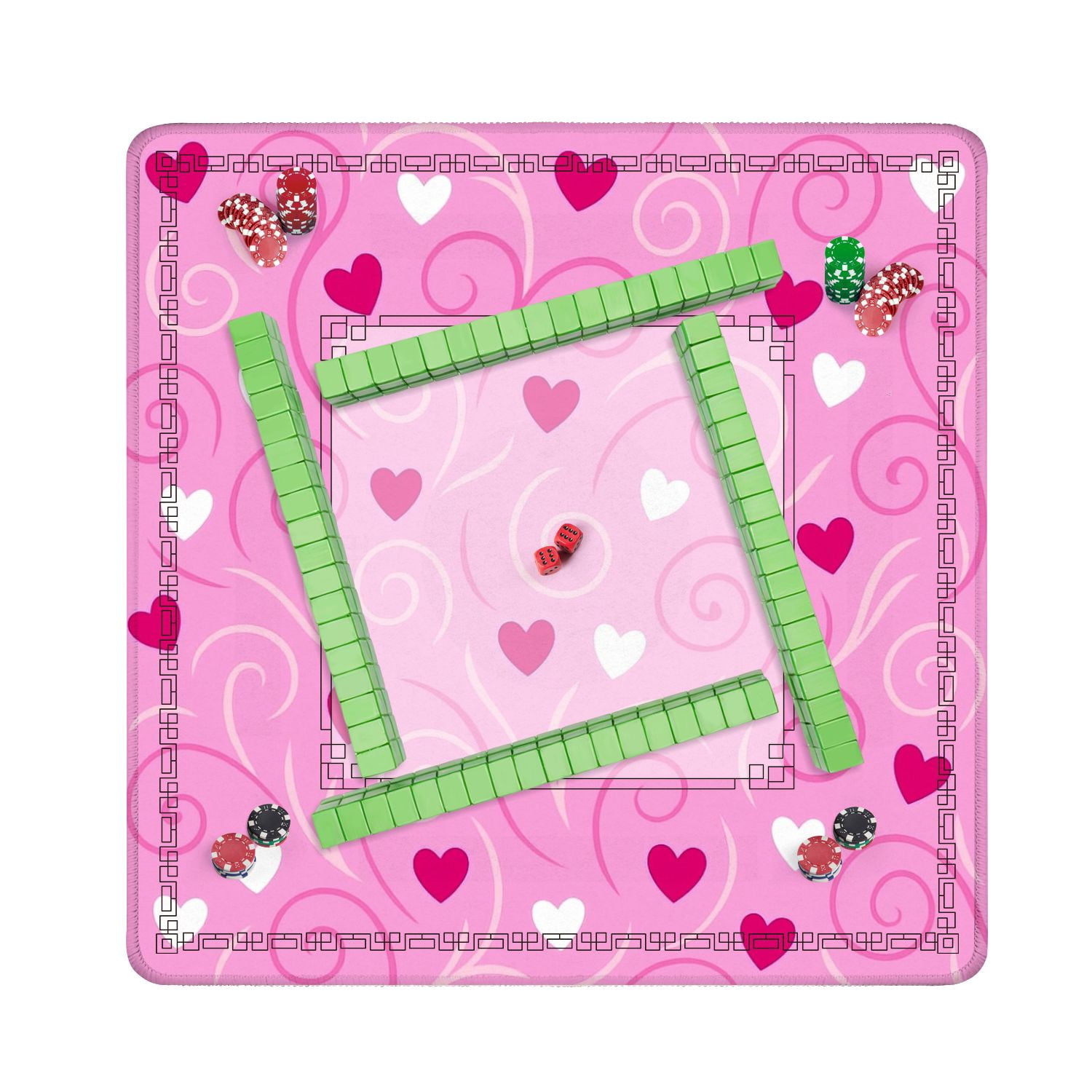 Mahjong Mat 31.5" x 31.5" Pink Swirl Red White Hearts Romantic Valentine s Design Non-Slip Noise Reduction American Mahjong Tiles Table Cover for Dominoes Poker Card Board Games Gift