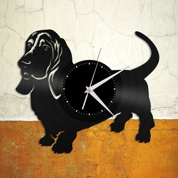Amblelife Basset Hound Vinyl Wall Clock Decorative Dogs Lovers Unique Gift Home Decoration Vintage Design Office Bar Room Home Decor